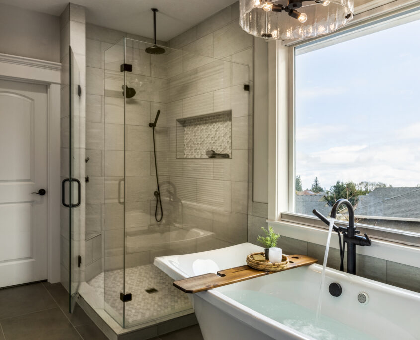 Soaking tub and tile shower