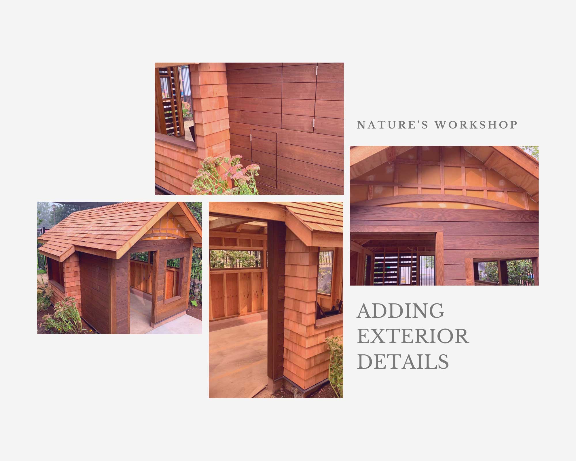 Wooden workshop with detailed exterior finishes, showcasing natural craftsmanship and intricate design elements.